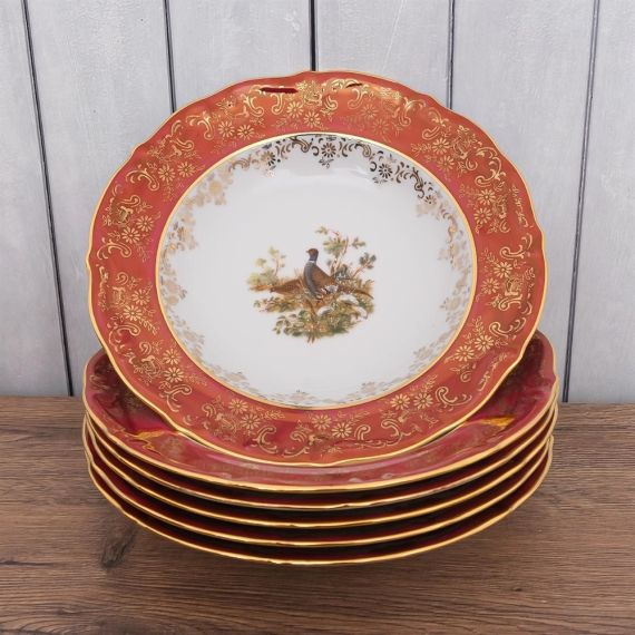 Набор из 6-ти глубоких тарелок Охота красная 23 см, серия Мария Тереза, Repast, фото , изображение 10