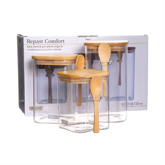 Набор из 3-х ёмкостей для сыпучих продуктов Comfort 800/1100/1300 мл, Repast, фото , изображение 3