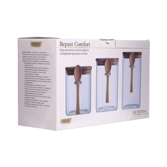 Набор из 3-х ёмкостей для сыпучих продуктов Comfort 800/1100/1300 мл, Repast, фото , изображение 4