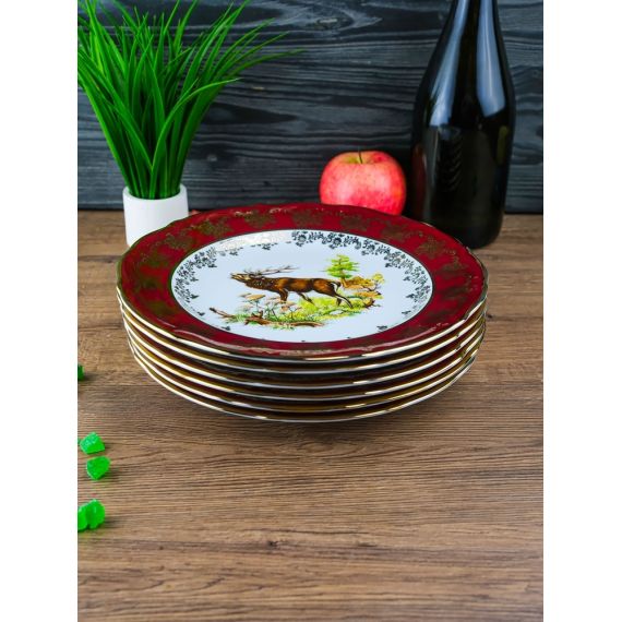 Набор из 6-ти тарелок Охота красная 25 см, серия Мария Тереза, Repast, фото , изображение 7