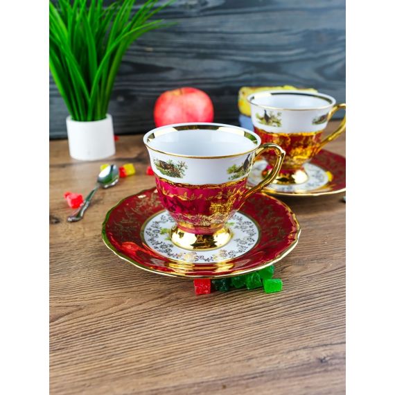 Набор кофейных пар Охота красная, серия Мария Тереза, Repast, фото , изображение 5