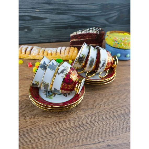 Набор кофейных пар мокко Охота красная, серия Мария Тереза, Repast, фото , изображение 4