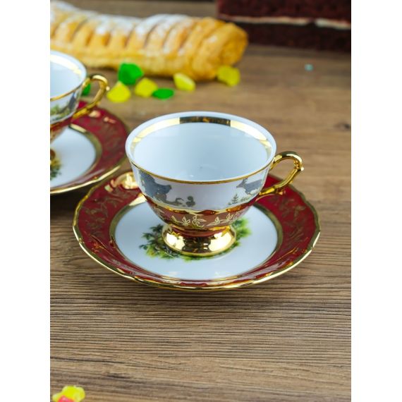 Набор кофейных пар мокко Охота красная, серия Мария Тереза, Repast, фото , изображение 6