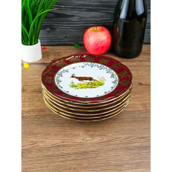Набор из 6-ти тарелок Охота красная 19 см, серия Мария Тереза, Repast, фото , изображение 4