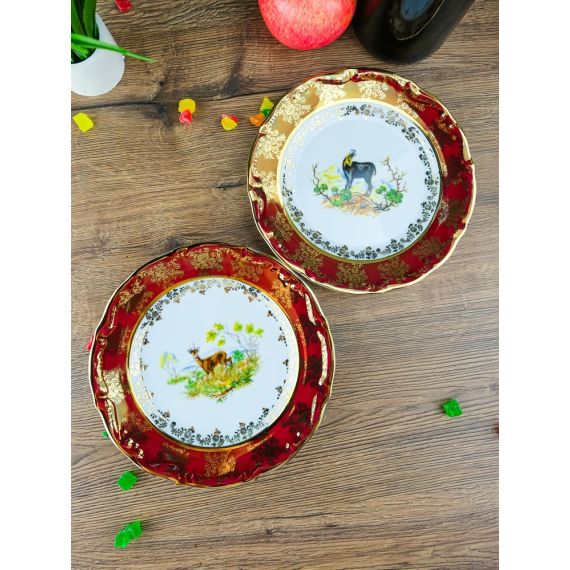 Набор из 6-ти тарелок Охота красная 19 см, серия Мария Тереза, Repast, фото , изображение 5
