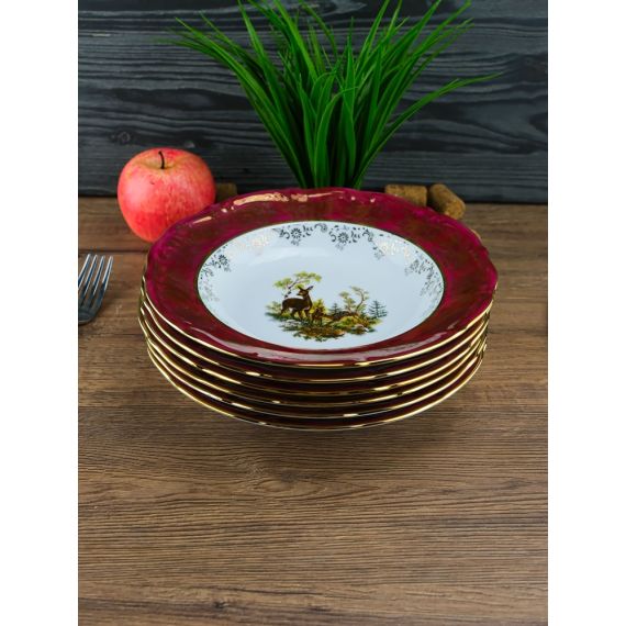 Набор из 6-ти глубоких тарелок Охота красная 23 см, серия Мария Тереза, Repast, фото , изображение 15