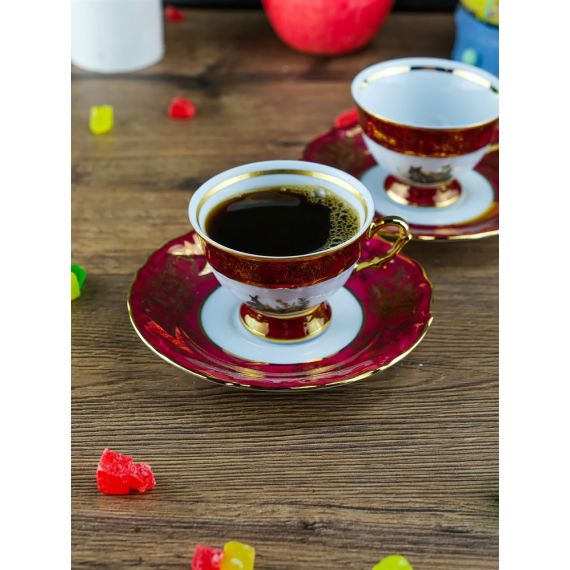 Набор из 6-ти кофейных пар мокко Охота красная 100 мл, серия Мария Тереза, Repast, фото , изображение 2