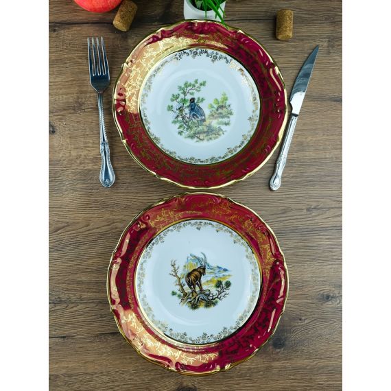 Набор из 6-ти глубоких тарелок Охота красная 23 см, серия Мария Тереза, Repast, фото , изображение 15