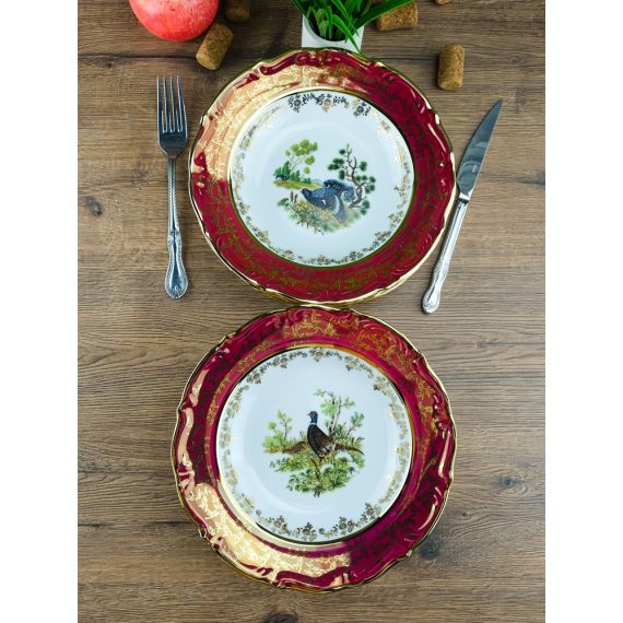 Набор из 6-ти глубоких тарелок Охота красная 23 см, серия Мария Тереза, Repast, фото , изображение 16