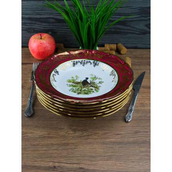 Набор из 6-ти глубоких тарелок Охота красная 23 см, серия Мария Тереза, Repast, фото , изображение 17
