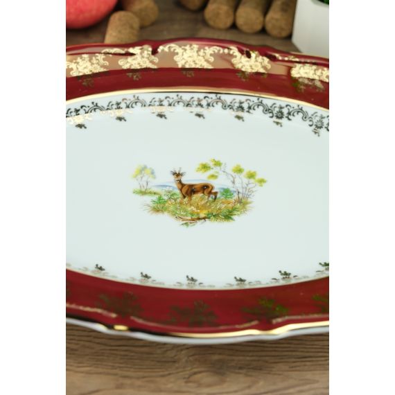 Блюдо овальное Охота красная 38 см, серия Мария Тереза, Repast, фото , изображение 3