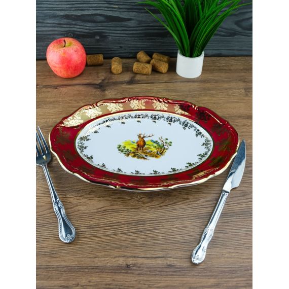 Блюдо овальное Охота красная 28 см, серия Мария Тереза, Repast, фото , изображение 6