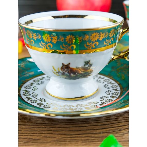 Набор из 6-ти кофейных пар мокко Охота зеленая 100 мл, серия Мария Тереза, Repast, фото , изображение 8