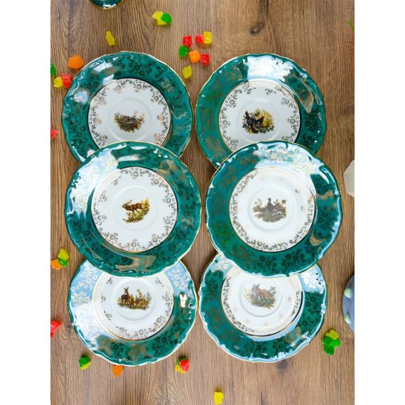 Кофейный сервиз на 6 персон Охота зеленая, серия Мария Тереза, 15 предметов, Repast, фото , изображение 8