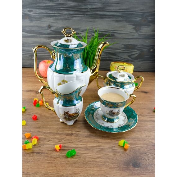 Кофейный сервиз на 6 персон Охота зеленая, серия Мария Тереза, 15 предметов, Repast, фото , изображение 10