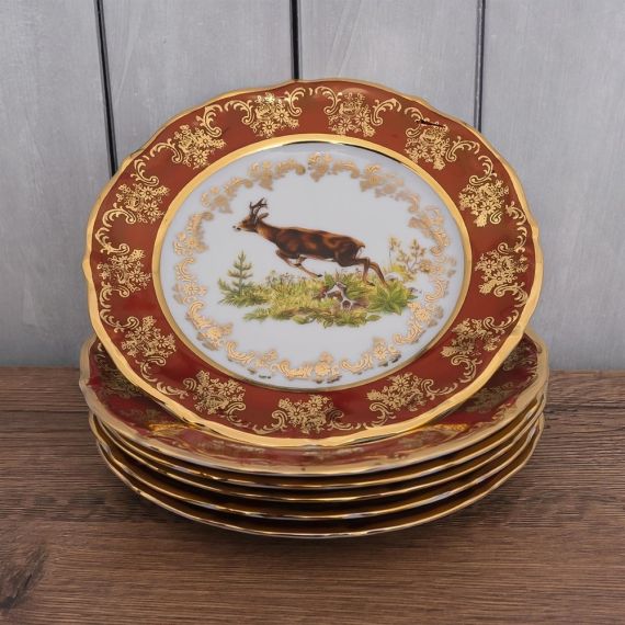 Набор из 6-ти тарелок Охота красная 17 см, серия Мария Тереза, Repast, фото , изображение 6