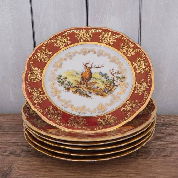 Набор из 6-ти тарелок Охота красная 17 см, серия Мария Тереза, Repast, фото , изображение 8