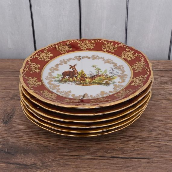 Набор из 6-ти тарелок Охота красная 17 см, серия Мария Тереза, Repast, фото , изображение 12