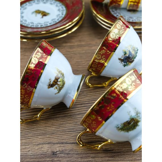 Набор из 6-ти кофейных пар мокко Охота красная 100 мл, серия Мария Тереза, Repast, фото , изображение 2